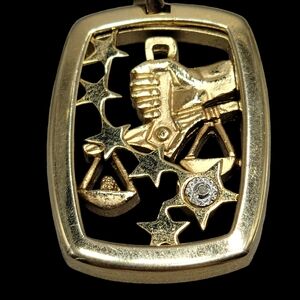 Pierre Cardin Vintage 1979 Libra Cut-Out Zodiac Pendant Genuine Diamond Chip